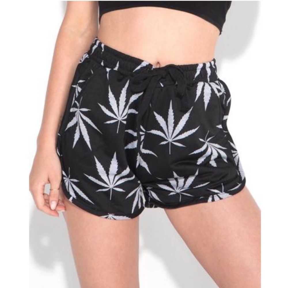 Black with Grey leaves- Comfy soft shorts NWOT